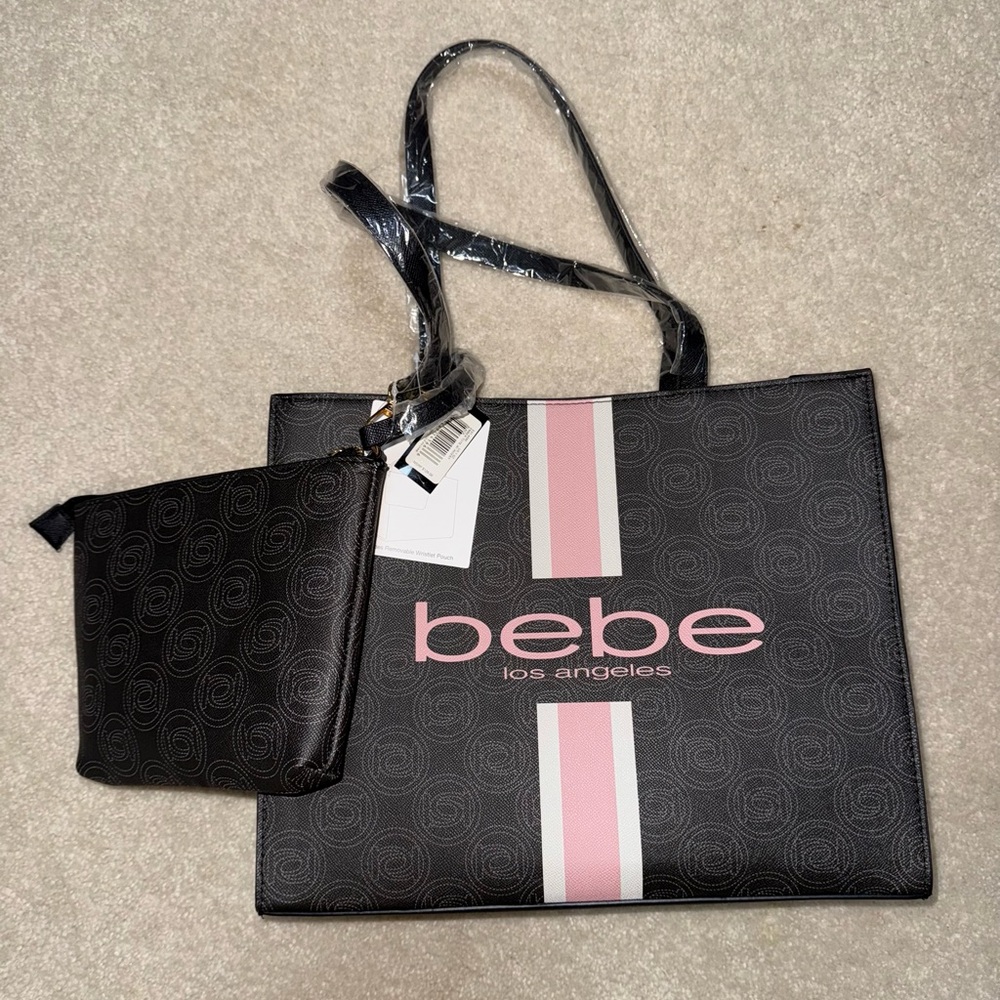 Bebe Black Tote with Pink Accents
